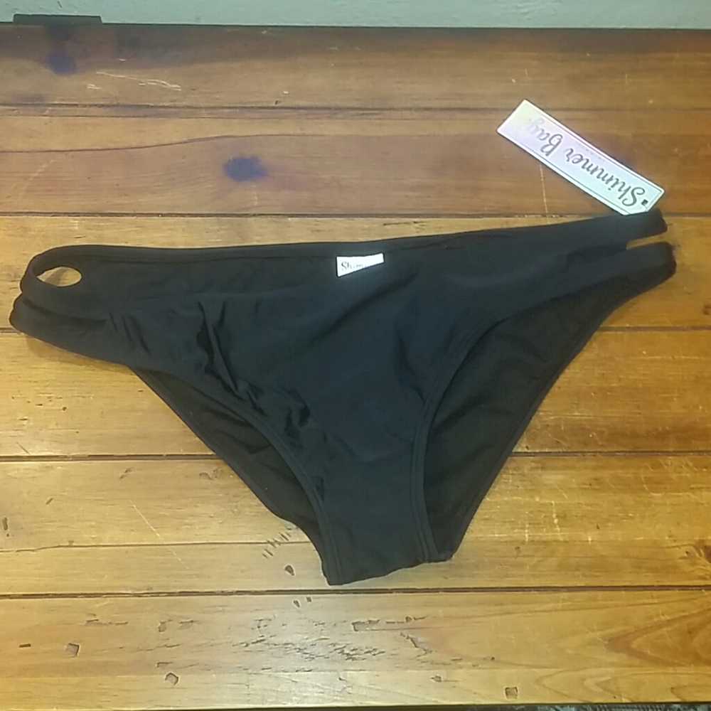 New Shimmer Bay Black Bikini Bottoms Large